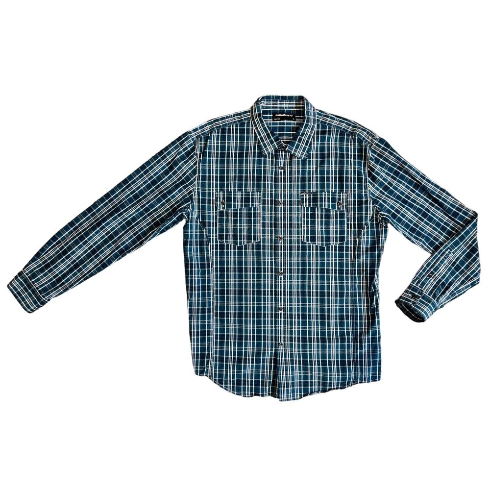 ECKO UNLTD Men's Button Up Shirt Size XL Green Plaid Long Sleeve Cotton Pockets